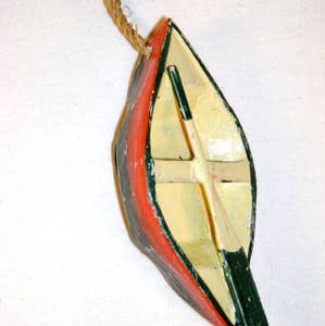 Row boat wood hand carved & hand painted ornament lake for wholesale by Erik & Mike