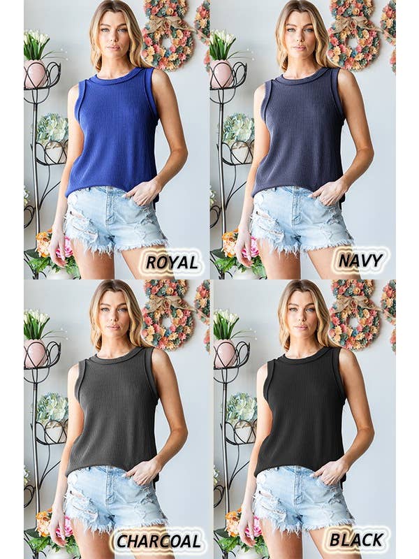 HEIMISH - Wholesale Tank Top - Women's - ET7276-11 SLEEVELESS SOLID URBAN RIBBED TOP