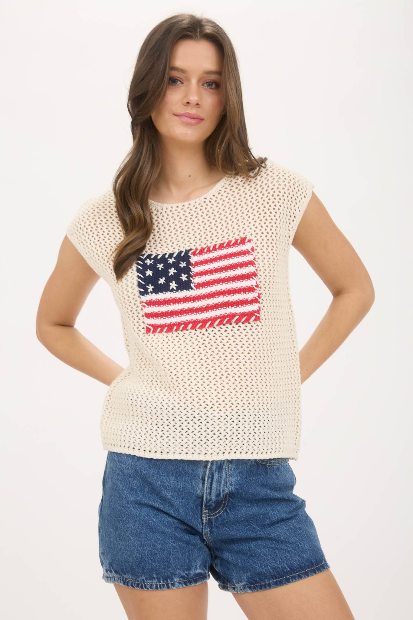 Blu Pepper - Wholesale Knit Sweater - Women's - AMERICAN FLAG CROCHET KNIT SWEATER TOP11