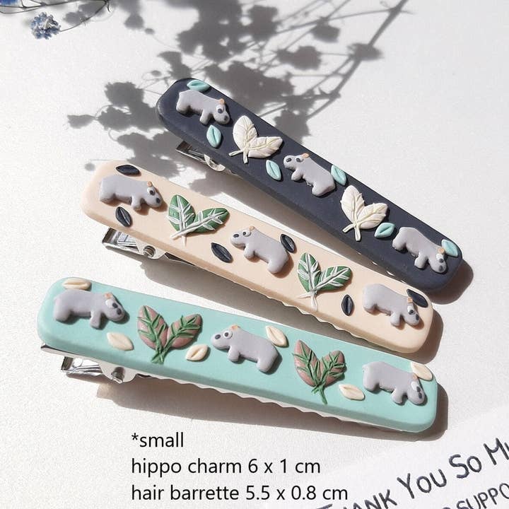 NoomCottageClay - Wholesale Hair Clip - Women's - Hippo Hair Clip • Polymer Clay Barrette 1