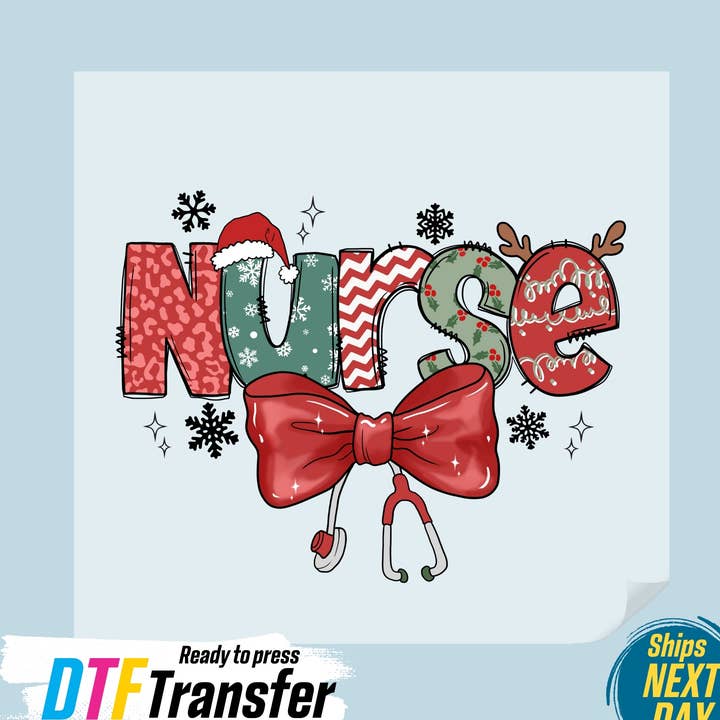 Christmas Nurse Bow DTF Transfer for wholesale by DTF Office