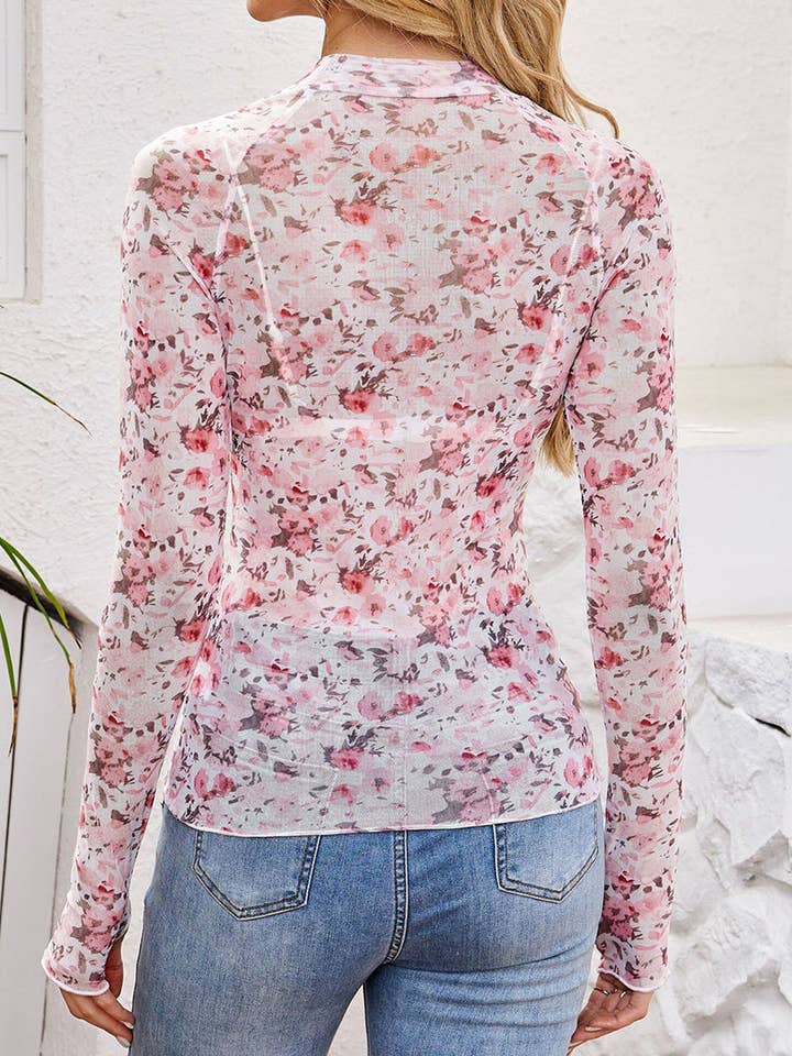 Mccolin - Vendita all'ingrosso Camicetta - Donna - Top a maniche lunghe in rete floreale13