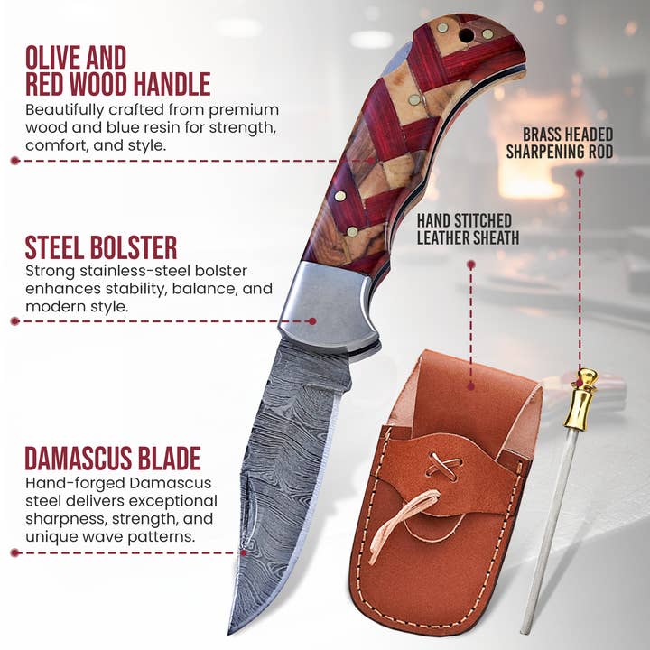 FH KNIVES - Wholesale Pocket Knife/Holder - 6.5' Artistic handle damascus folding knife, Pocket Knife 1