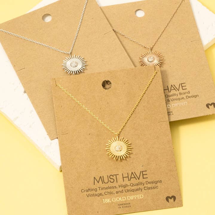 Fame Accessories - Wholesale Pendant/Charm Necklace - Circle Sun Shine Ray Pendant Necklace