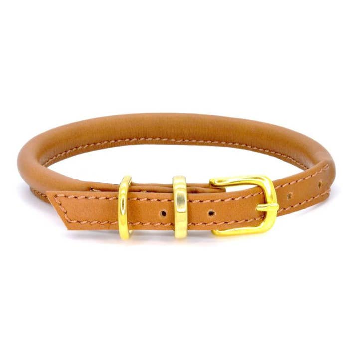 Rolled Soft Leather Dog Collar Light Tan for wholesale by Dogs and Horses
