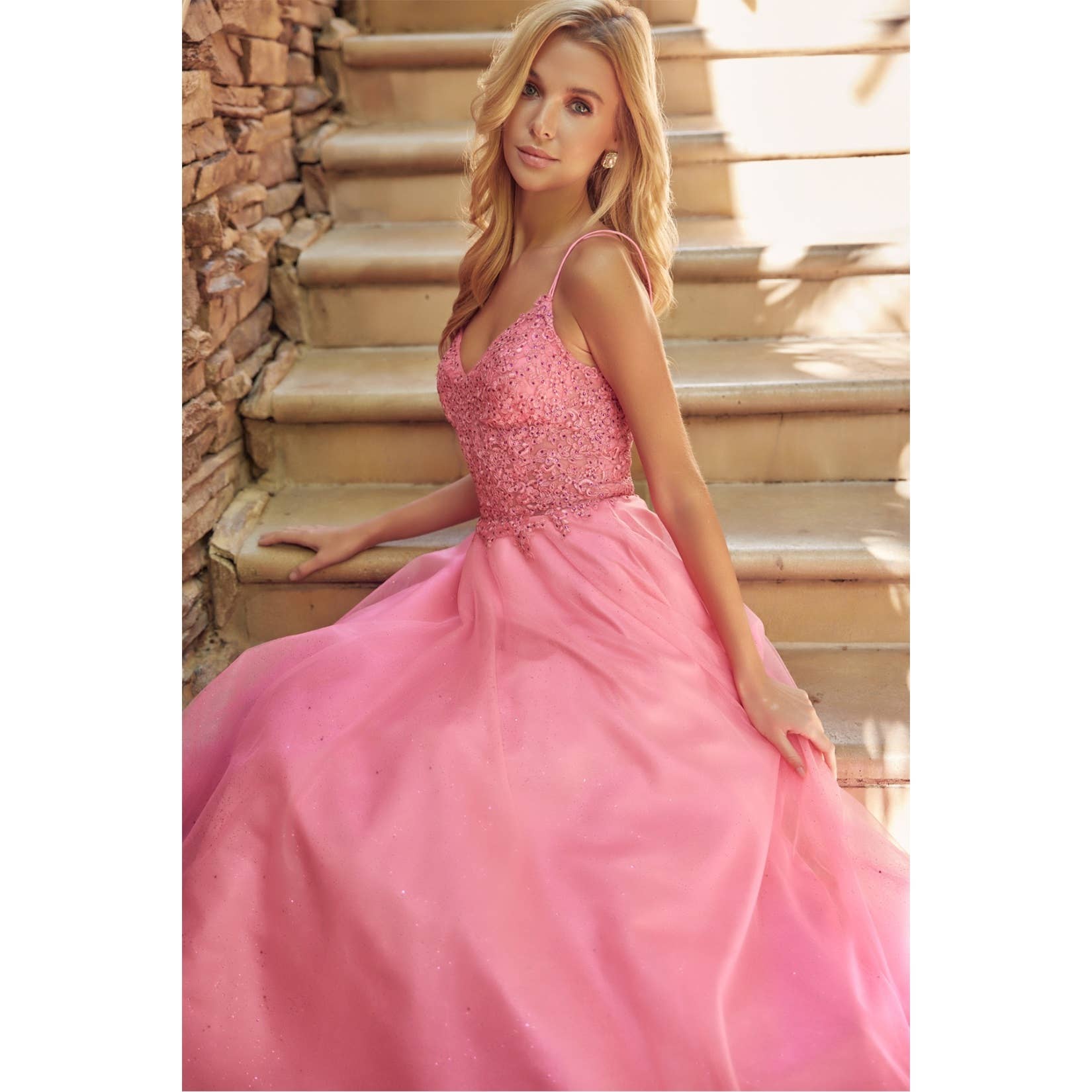 Juliet - Wholesale Gown - Women's - EMBROIDERED SPARKLE TULLE AND STONES ACCENTS  PROM BALL GOWN0