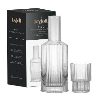 JoyJolt - Wholesale Decanter - JoyJolt Elle Fluted Bedside Carafe Decanter Set with Glass6