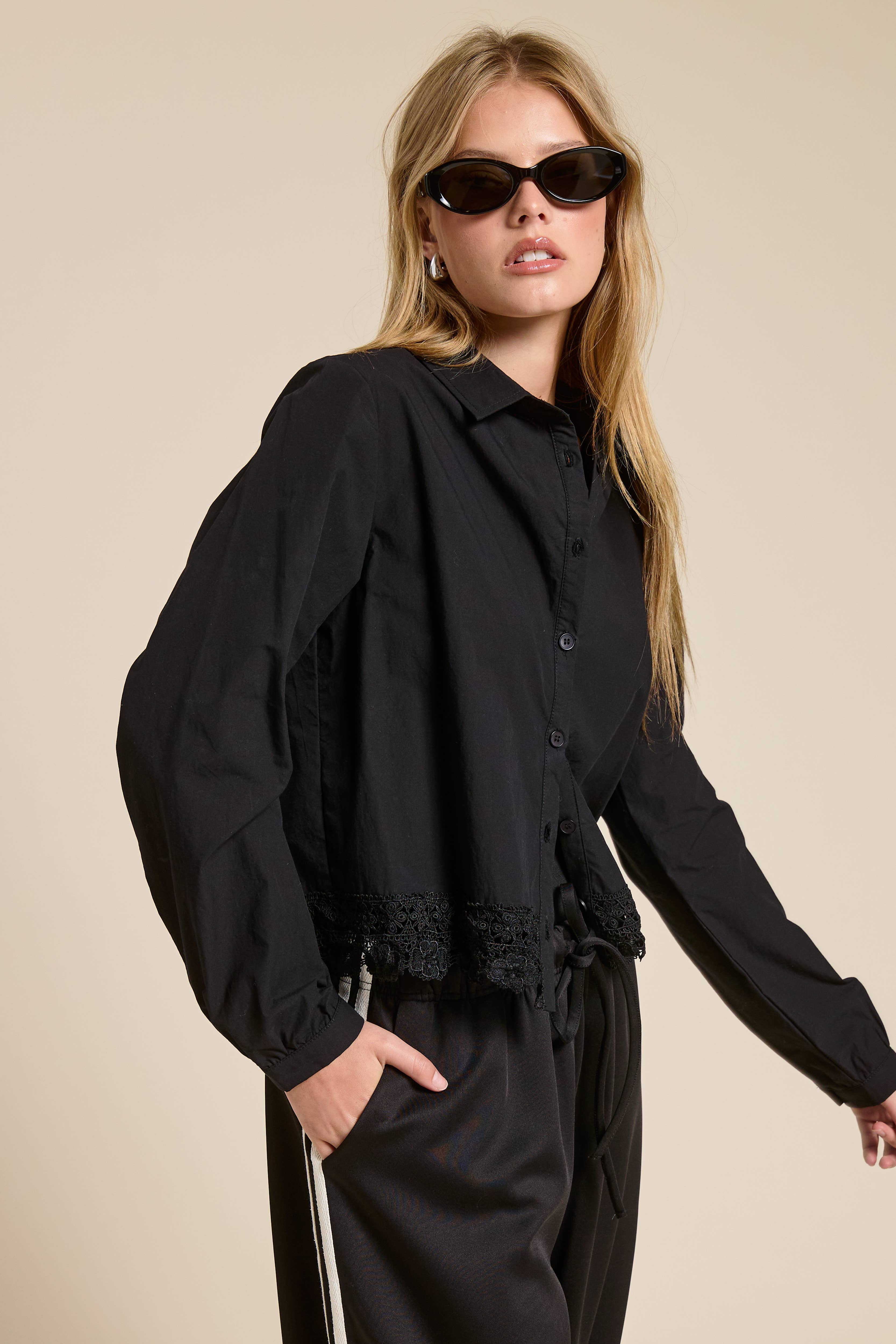 Mimosa - Wholesale Button Down Shirt - Women's - Embroidered Hem Button Down Blouse4