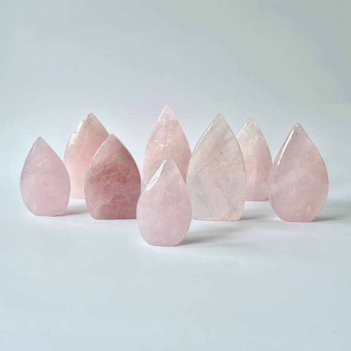 Rose Quartz - Teardrop Shaped Standing Gemstone Crystal Flame Rose Quartz for wholesale by Moonlight Gemstones