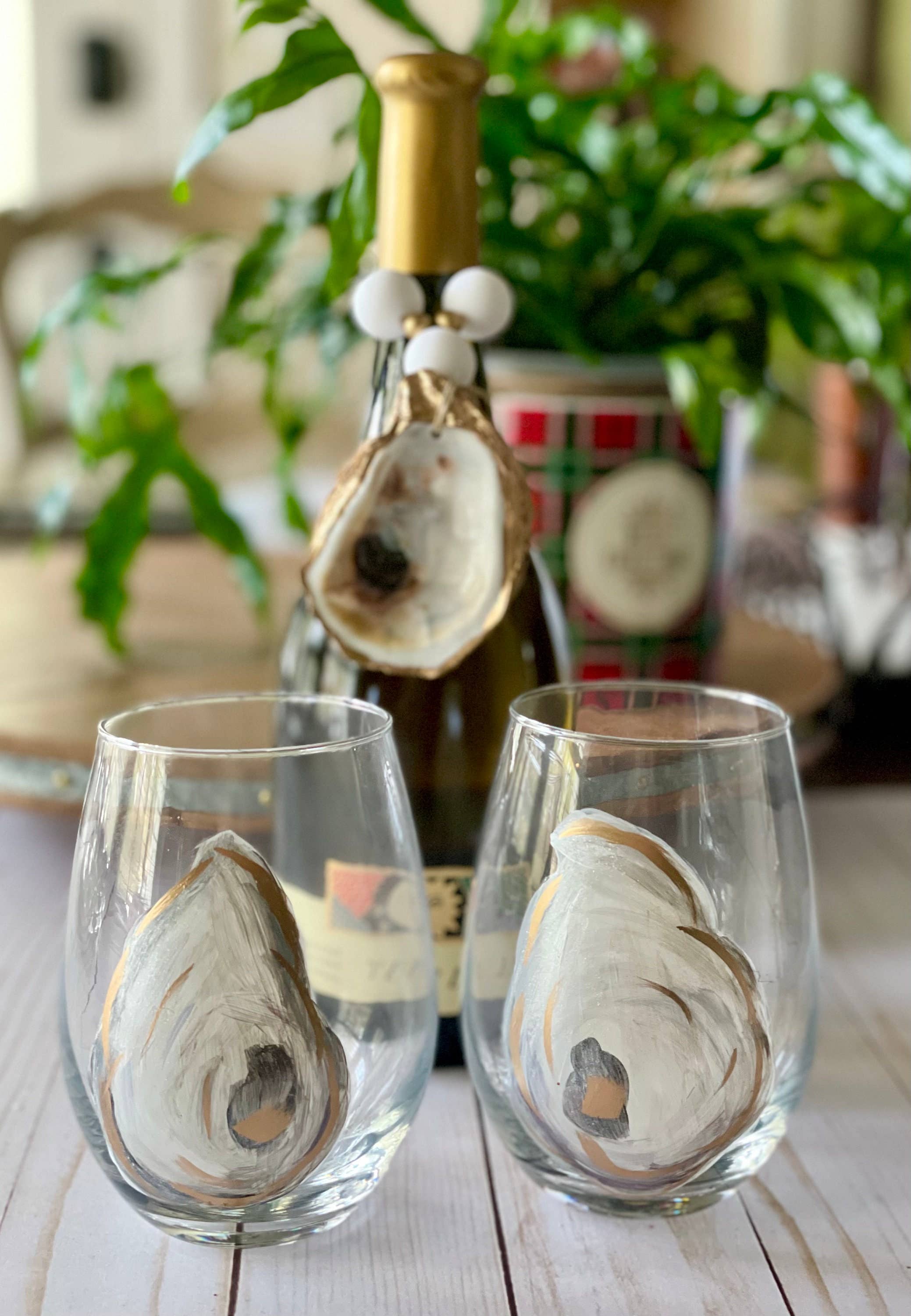 The Ornate Oyster – wholesale Wine glass – Hand Painted Stemless Oyster Shell Wine Glass3