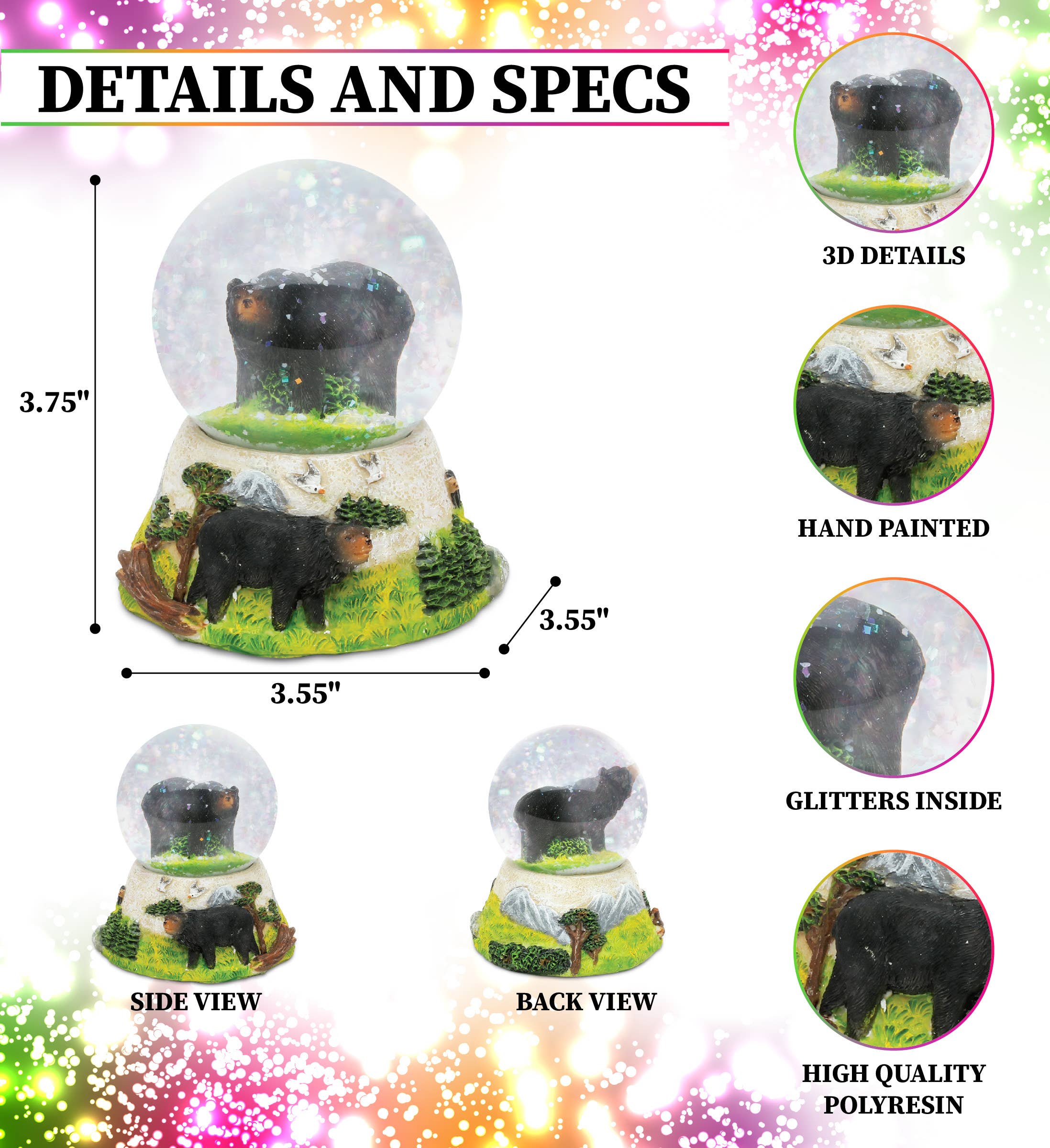 Cota Global - Wholesale Snow Globe - Stone Snow Globe - Black Bear1