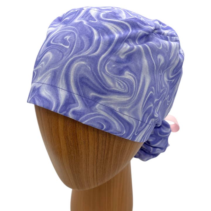 SewingLabPlus - Wholesale Healthcare Uniform - Women's - Purple Marble Scrub Cap Pony Tail Scrub Hat Ribbon Tie 2
