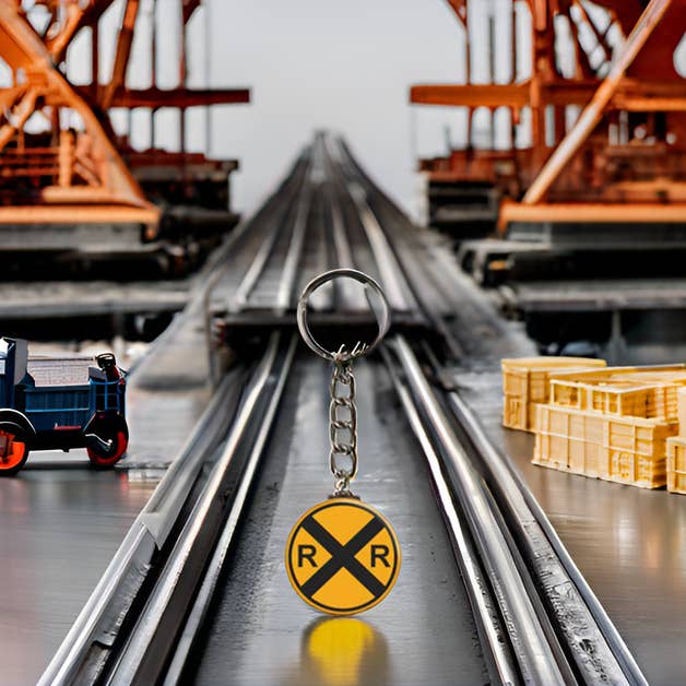 Square Deal Recordings & Supplies - Wholesale Keychain - Unisex - Keychain - Railroad Train Crossing - Round Yellow Sign3