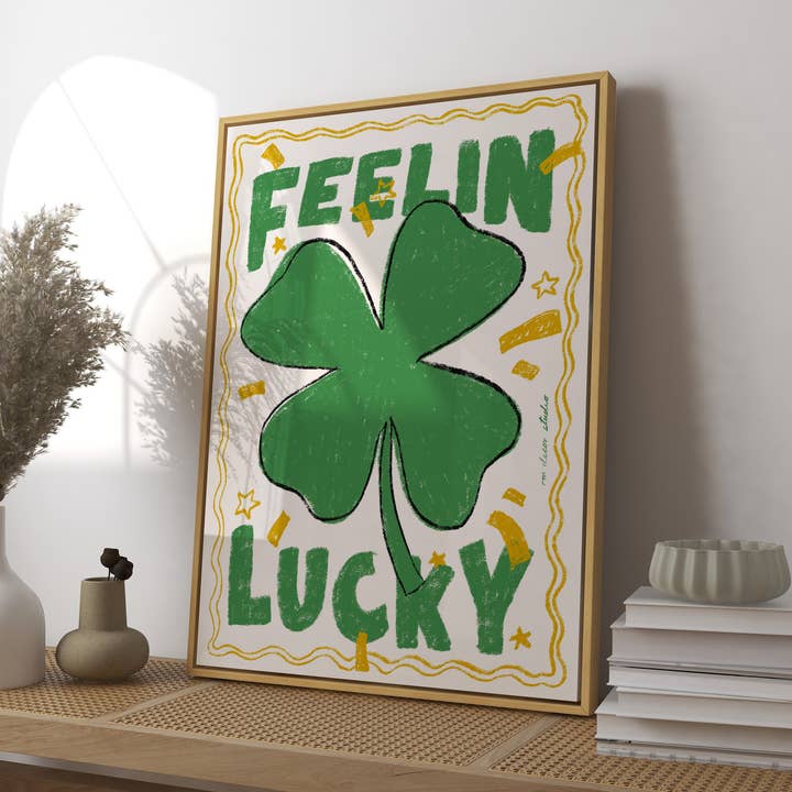 Feeling Lucky 4 Leaf Clover Print for wholesale by RM Decor Studio