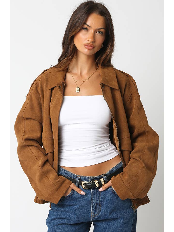 Olivaceous - Wholesale Jacket - Women's - Mia Faux Suede Jacket1