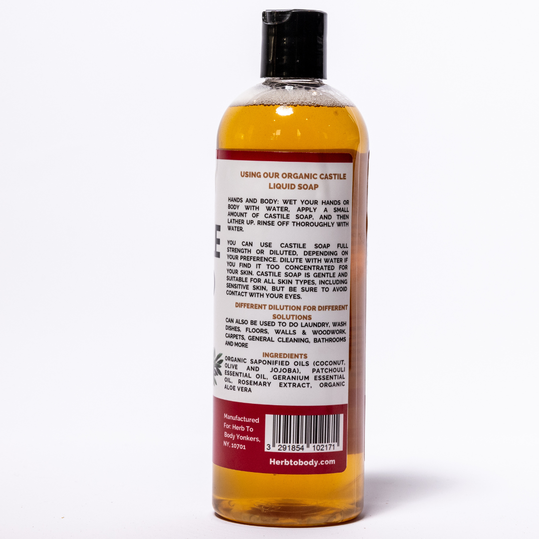 Herb To Body - Wholesale Body Wash/douchegel - Patchouli Castile vloeibare zeep 16oz - biologisch - niet-GMO1