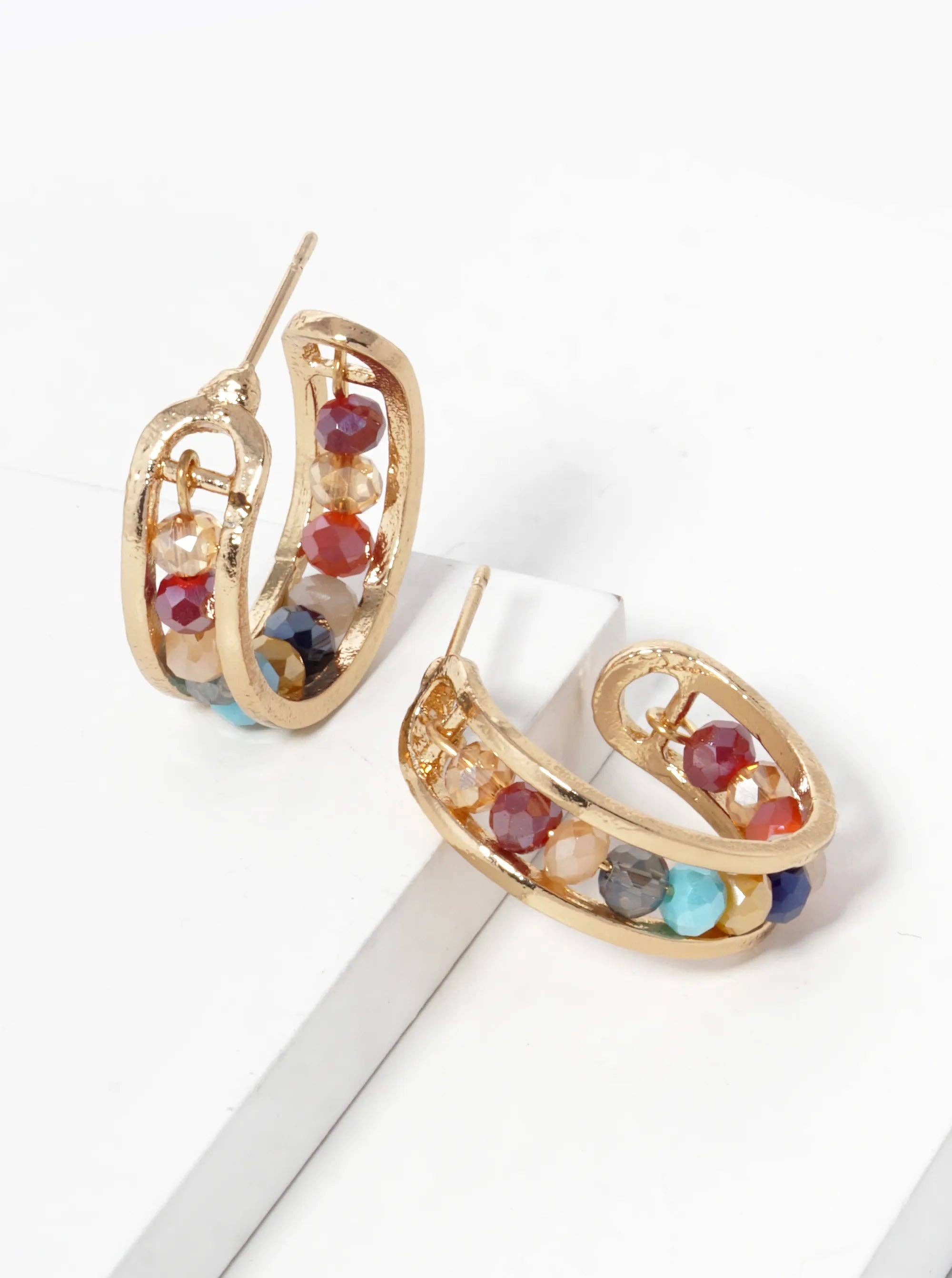 Wild Honey - Wholesale Hoop Earrings - 25Mm Faceted Glass Beaded Open Hoop Earrings7