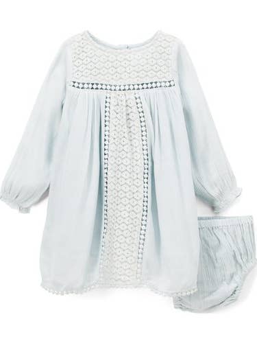 Vestido azul claro con detalle de encaje: bebé: bebé para venta al por mayor de Yo Baby