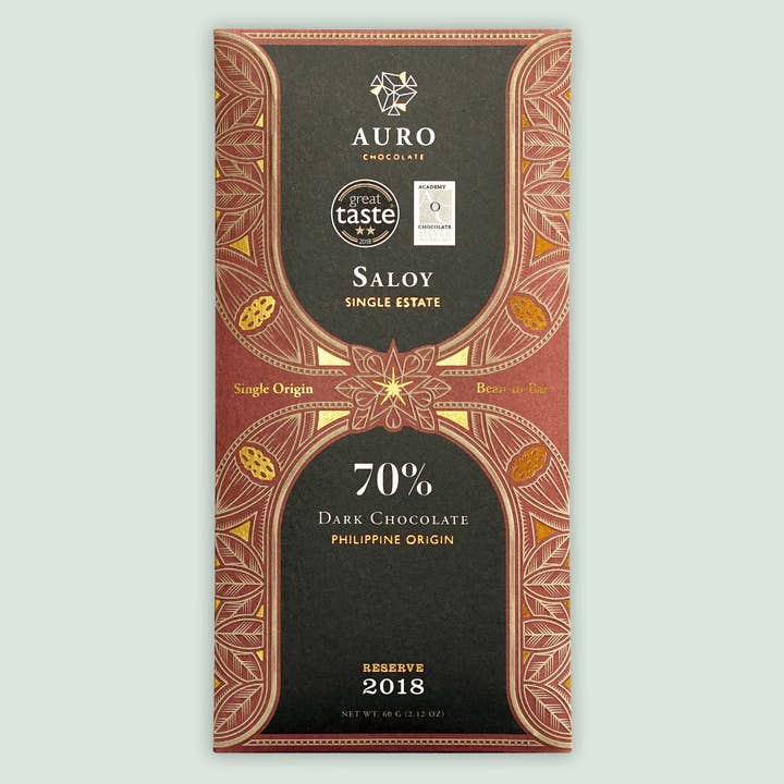 Auro Reserve Saloy Dark Chocolate Bar 70% (Single Origin) for wholesale by Bar & Cocoa Chocolate