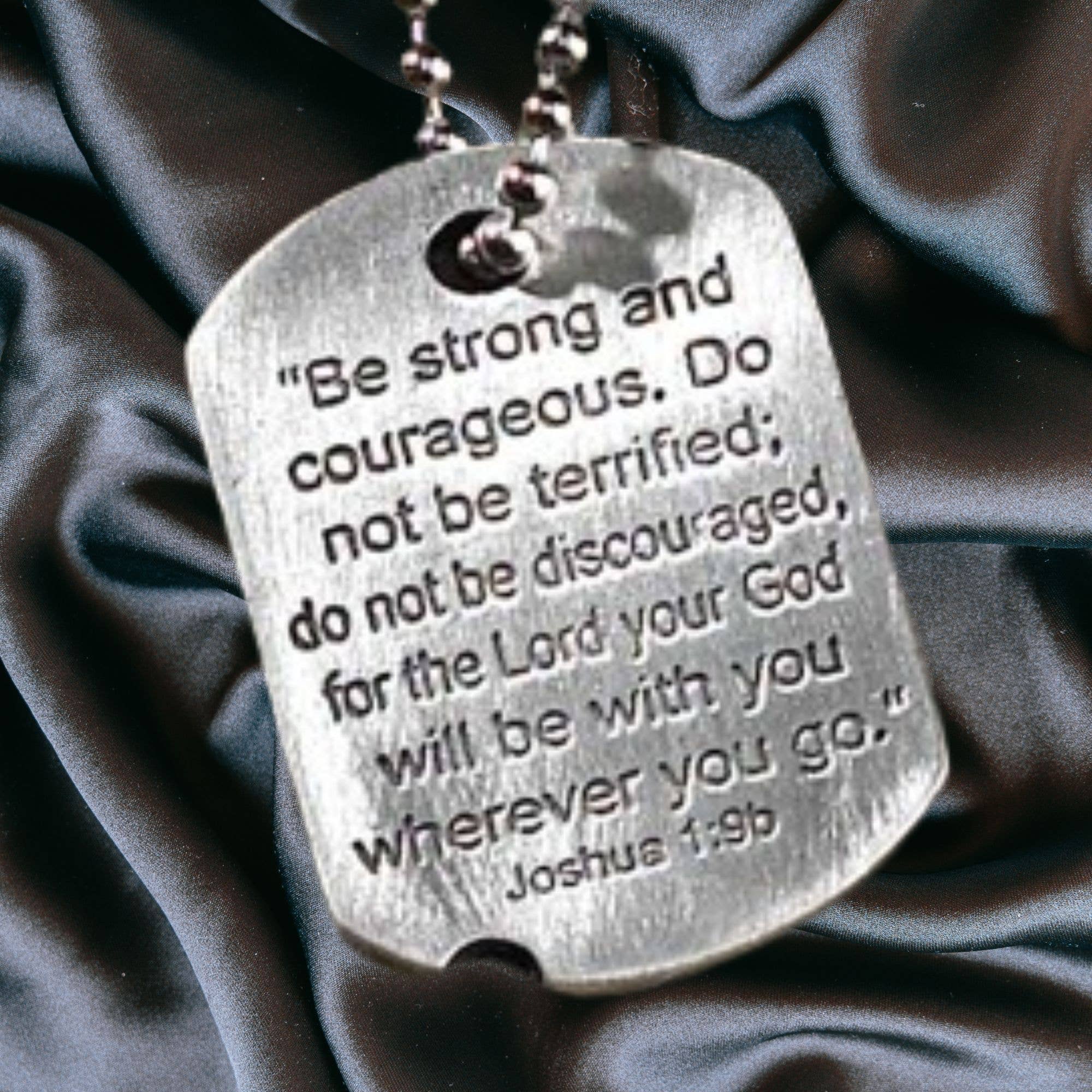 Dicksons - Wholesale Pendant/Charm Necklace - Dogtag Cross Necklace Josh 1:9B Pewter 21" Chain2