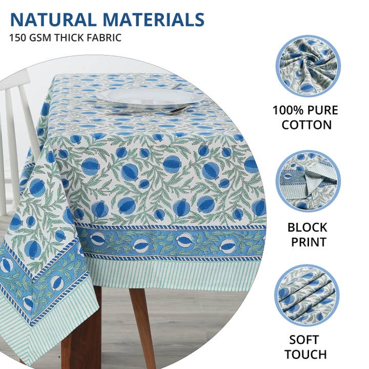 Fabricrush - Wholesale Tablecloth - Fabricrush New Queen Blue Tablecloth Indian Hand Block Print1