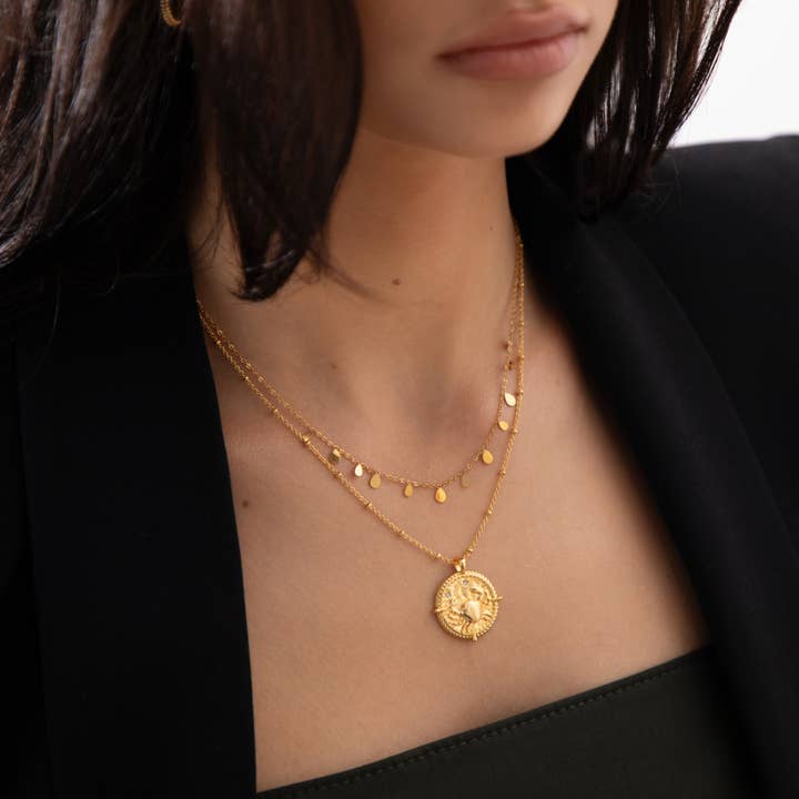 Gold Lunar - Vendita all'ingrosso Collana con ciondolo/pendaglio - Collana Capricorno Placcata in Oro 18k Regalo Personalizzato Zodiacale