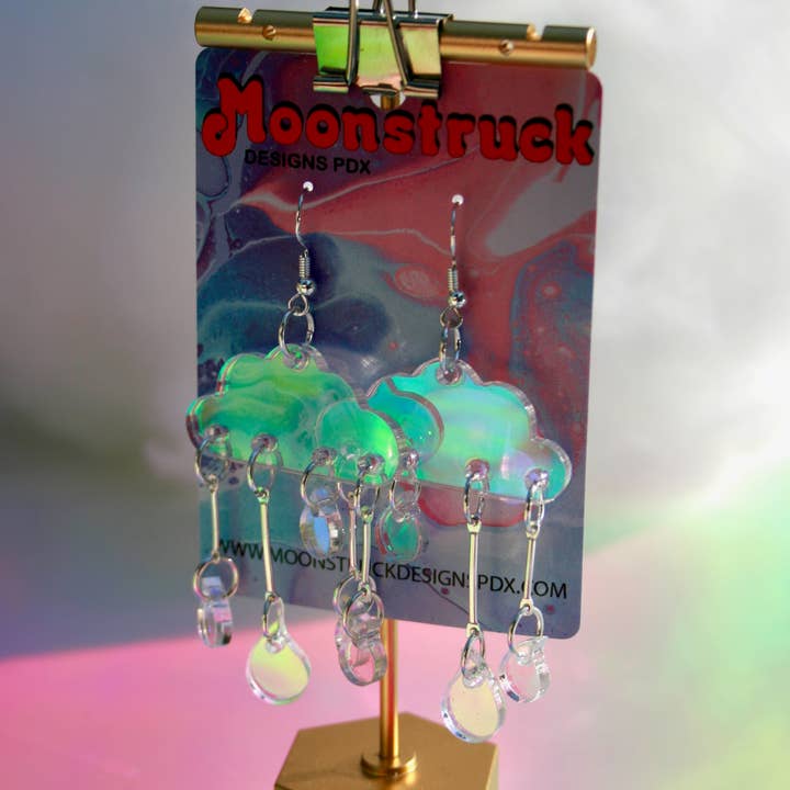 Cloud Earrings- Iridescent Celestial Earth Cosmic Raindrops for wholesale by Moonstruck Designs PDX