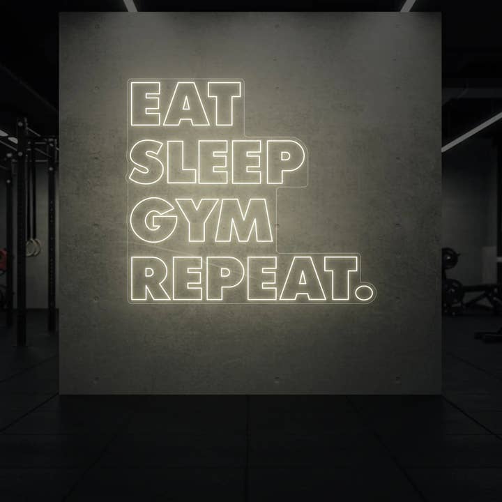 ESSEN SCHLAFEN FITNESSSTUDIO WIEDERHOLEN Neonschild für den Großhandel von Light Your Way