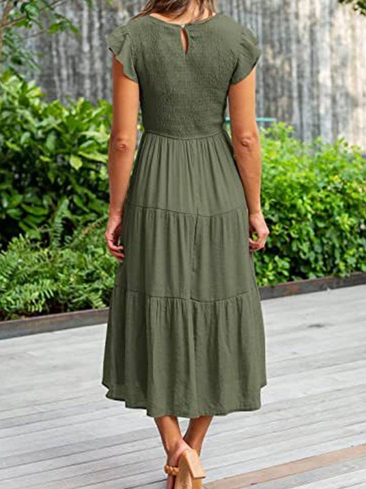 NINEXIS - Wholesale Dress - Women's - CWDMD2568_FLYING SLEEVE SHIRRED LAYERED SHORT SLEEVE DRESS9