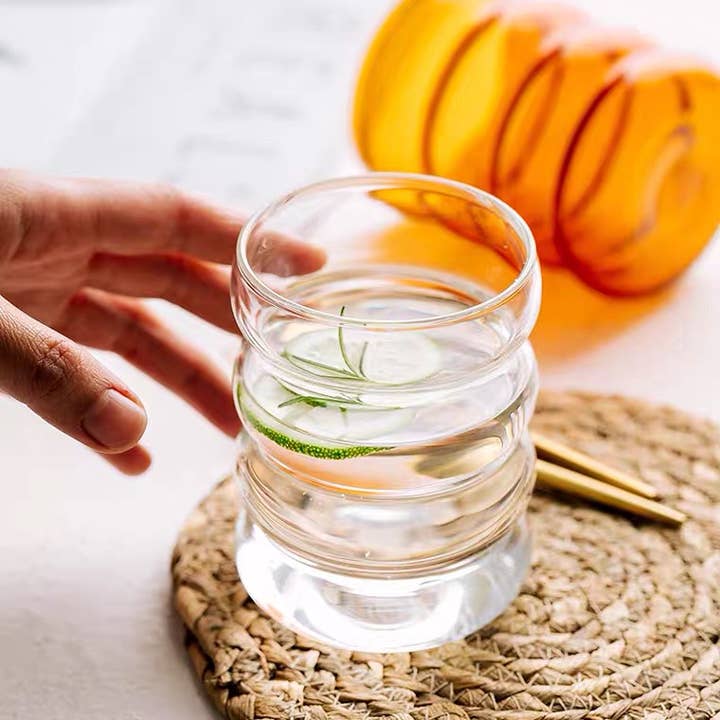 Our Dining Table - Wholesale Drinking Glass/Cup - Hand Blown Colored Ripple Puffy Glass