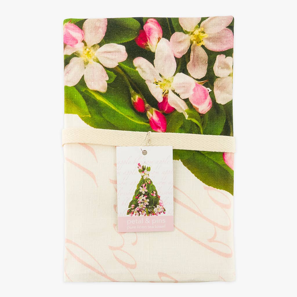 petal & pins - Wholesale Tea Towel - Floral Pure Linen Tea Towel - Apple Blossom Design2