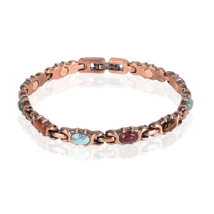 6188-33 Magnetic Gemstone Coppertone Link Bracelet 7.5" for wholesale by Shelley Enterprises Inc.
