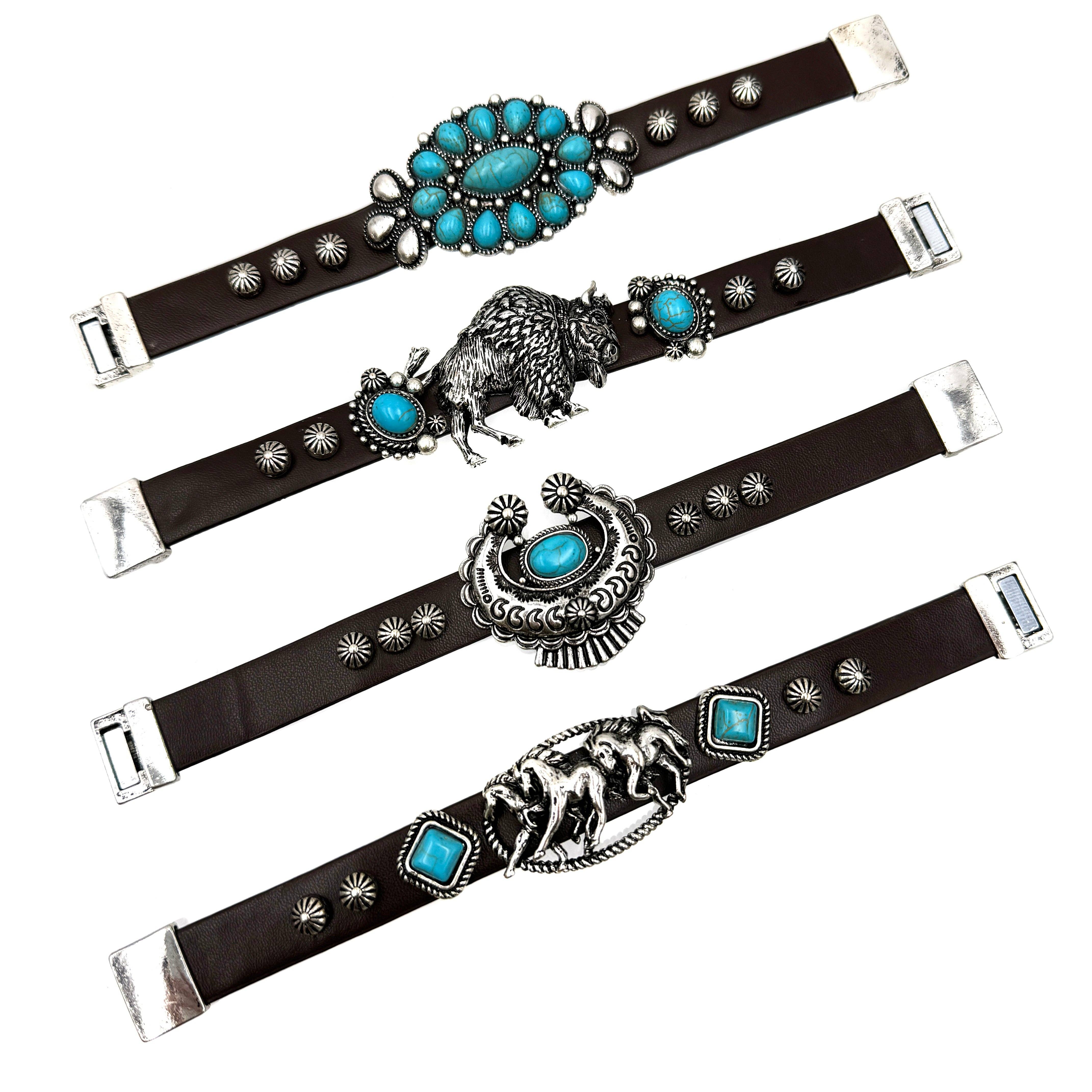 Lunar Deer - Vente Bracelet jonc - Bracelet à clous en cuir turquoise Water Buffalo1
