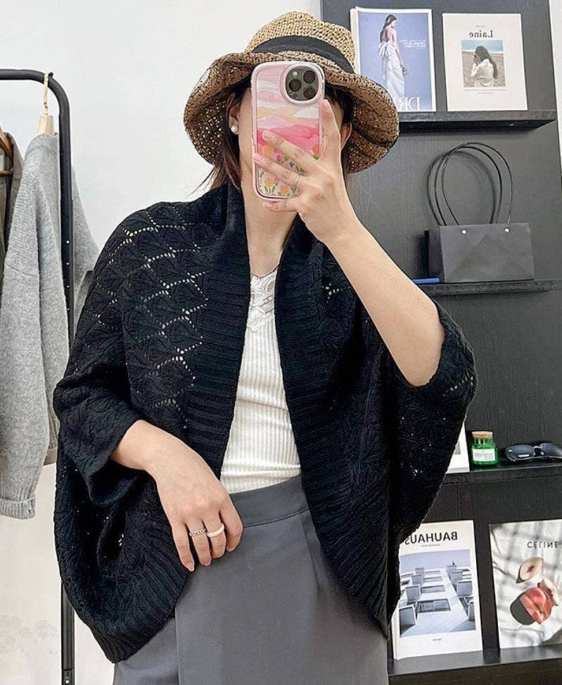 JC Sunny Fashion – wholesale Wrap - Dam – JC063314 Vintage Elegant Hollow Fladdermusärm Tröja / Kofta5