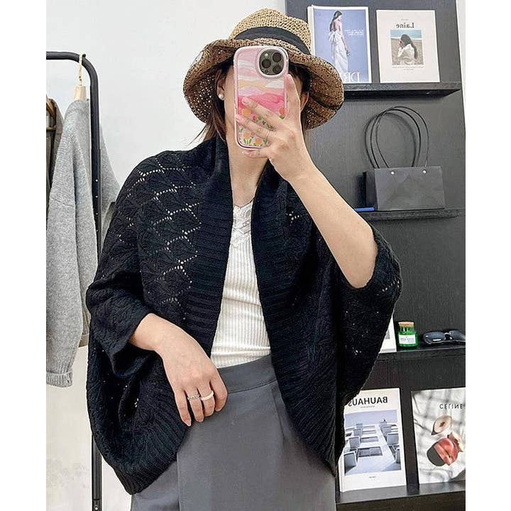 JC Sunny Fashion – wholesale Wrap - Dam – JC063314 Vintage Elegant Hollow Fladdermusärm Tröja / Kofta5