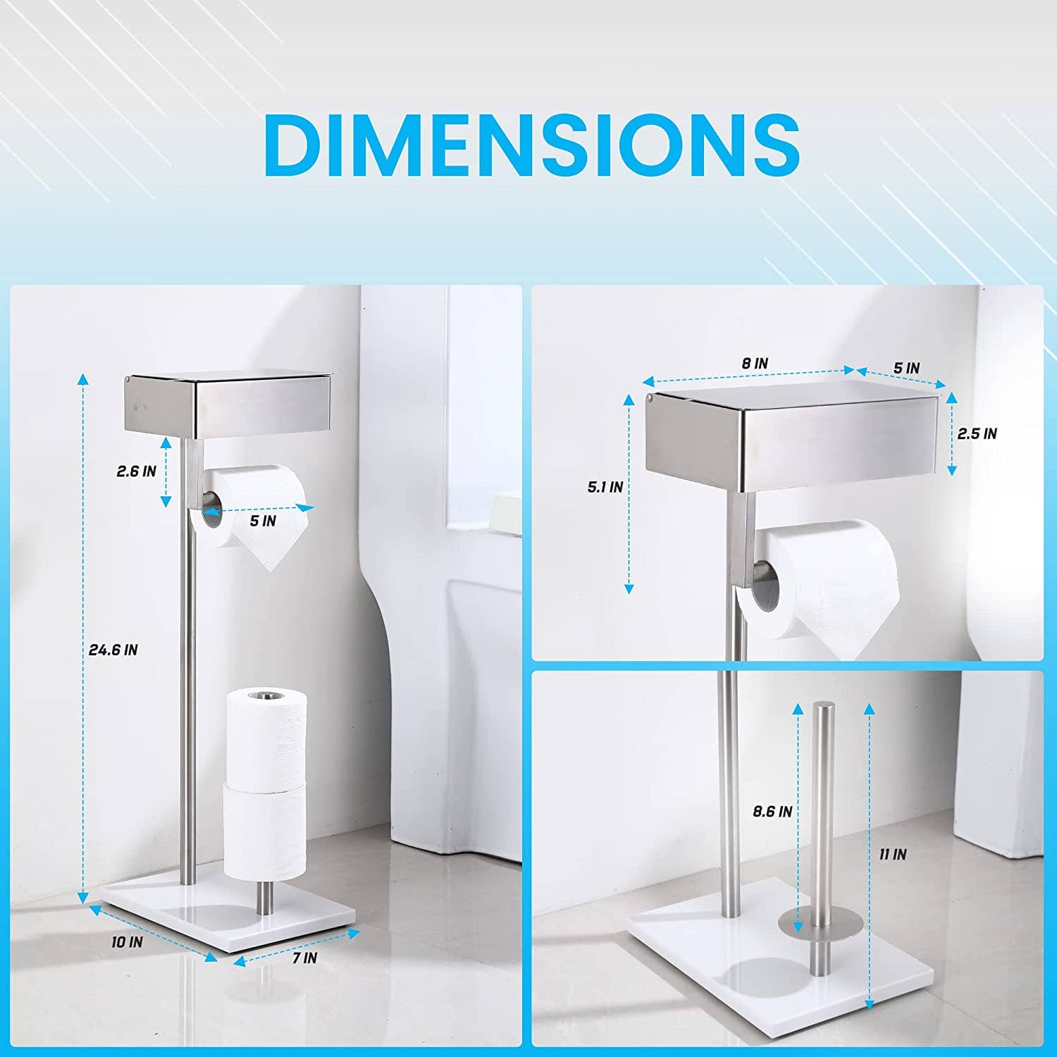 Day Moon Designs – Engroshandel Toiletpapirholder – Børstet nikkel stående toiletpapirholder+Wipes Opbevaring6