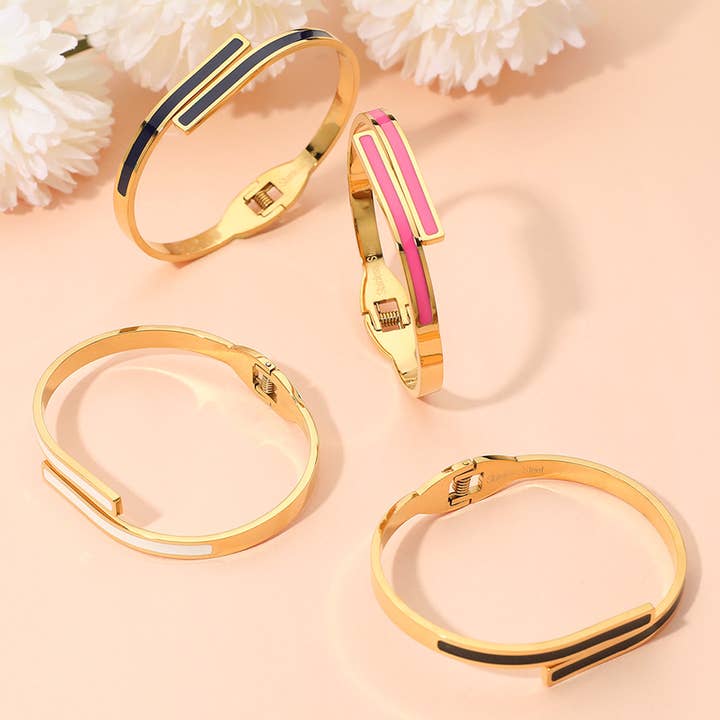 Sensibling Corp. - Wholesale Bangle Bracelet - Stainless Steel Minimalist Overlap Hinged Bangle Bracelet6