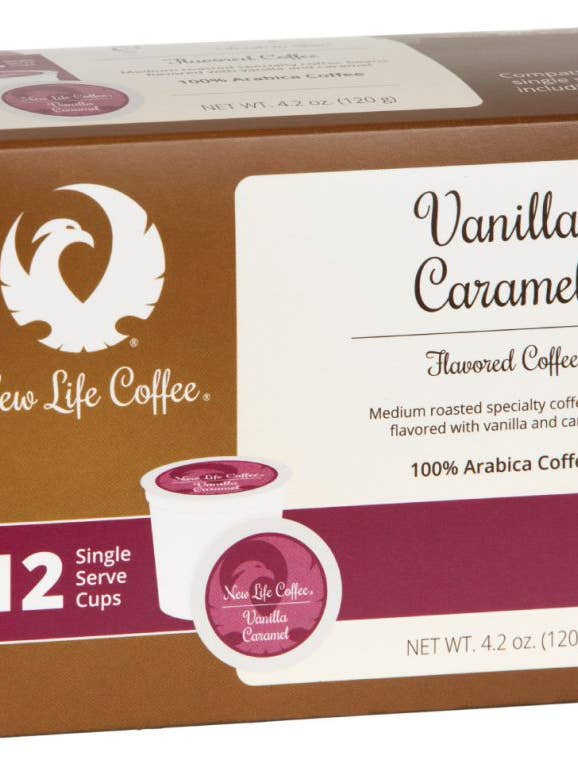 Tasses à servir simple au caramel à la vanille, 12 carats. Boite pour la vente par New Life Coffee