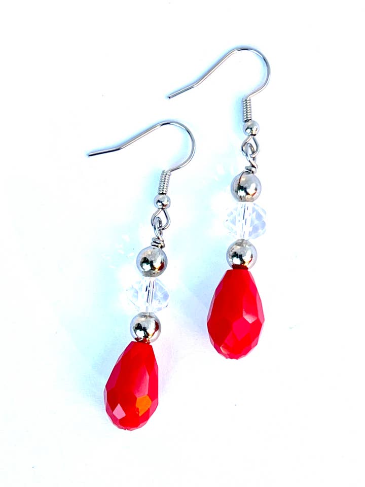 Pendientes colgantes de cristal rojo para venta al por mayor de Beaded Vision Jewelry