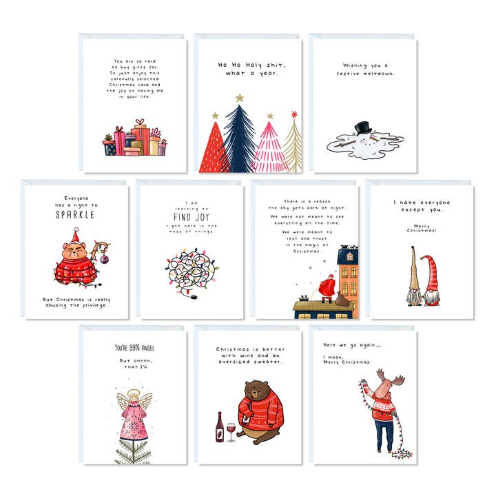 Funny Christmas Cards Holiday Box Set Pack of 10 Cards for wholesale by ALY LOU®