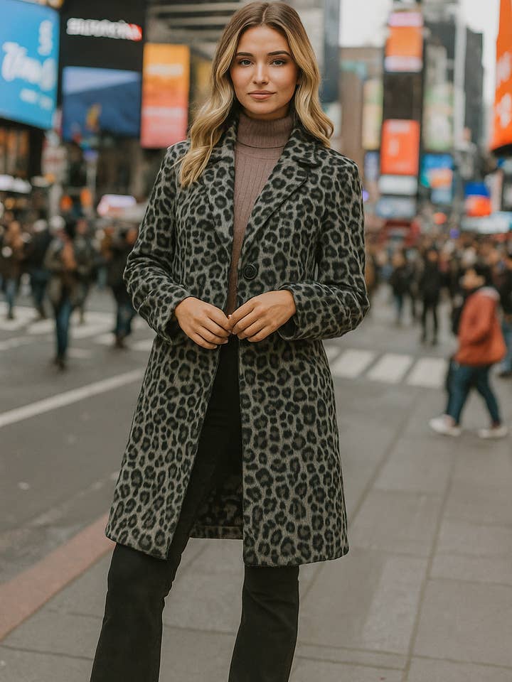 25086 - Dierenprint Winterjas met Brede Kraag en Lange Mouwen voor wholesale door U R My Sunshine