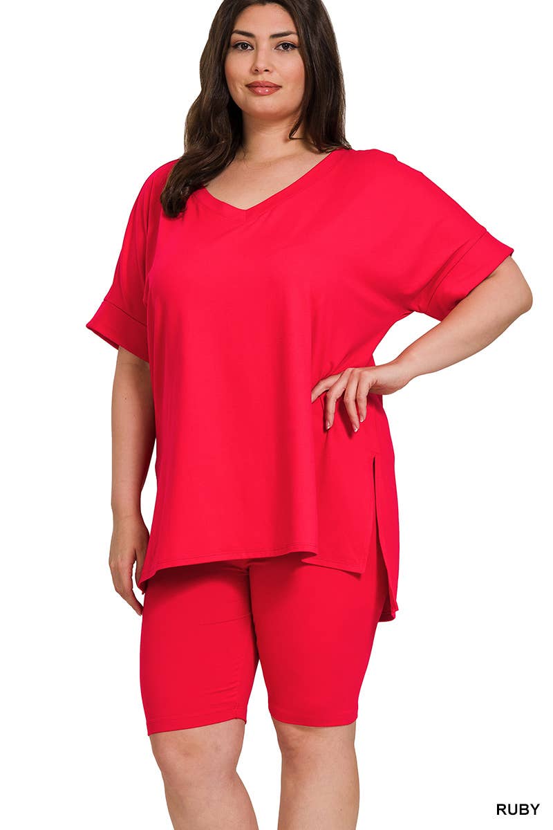 Vanilla Monkey - Wholesale Top & Pant Set (NOT Loungewear) - Women's - Plus Brushed Dty Microfiber V-neck Top And Biker4