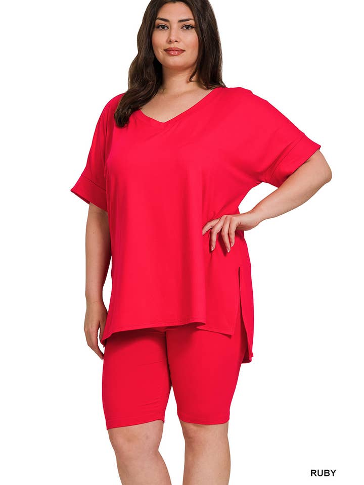 Vanilla Monkey - Wholesale Top & Pant Set (NOT Loungewear) - Women's - Plus Brushed Dty Microfiber V-neck Top And Biker4