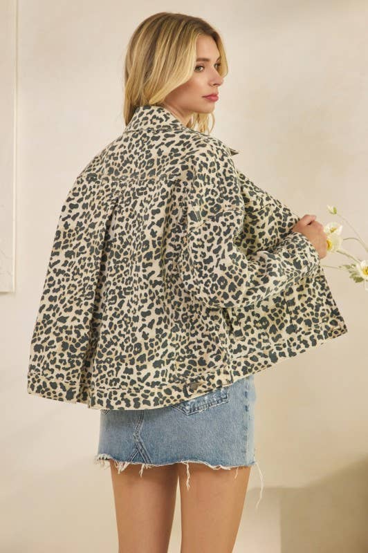 Pink Irene Wholesale - Wholesale Jacket - Women's - Leopard Printed Denim Jacket2