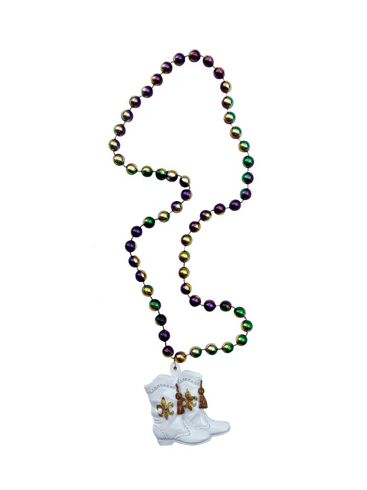 Marcherende laarzen op paarse, groene, gouden speciale kraal voor wholesale door Mardi Gras Creations