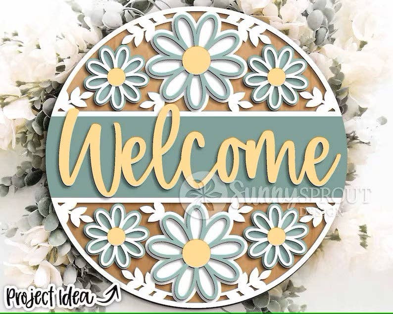 Kate's Blanks - Wholesale Door Hanger - Spring- Welcome Flower Pattern Door Hanger DIY | Paint Kit3