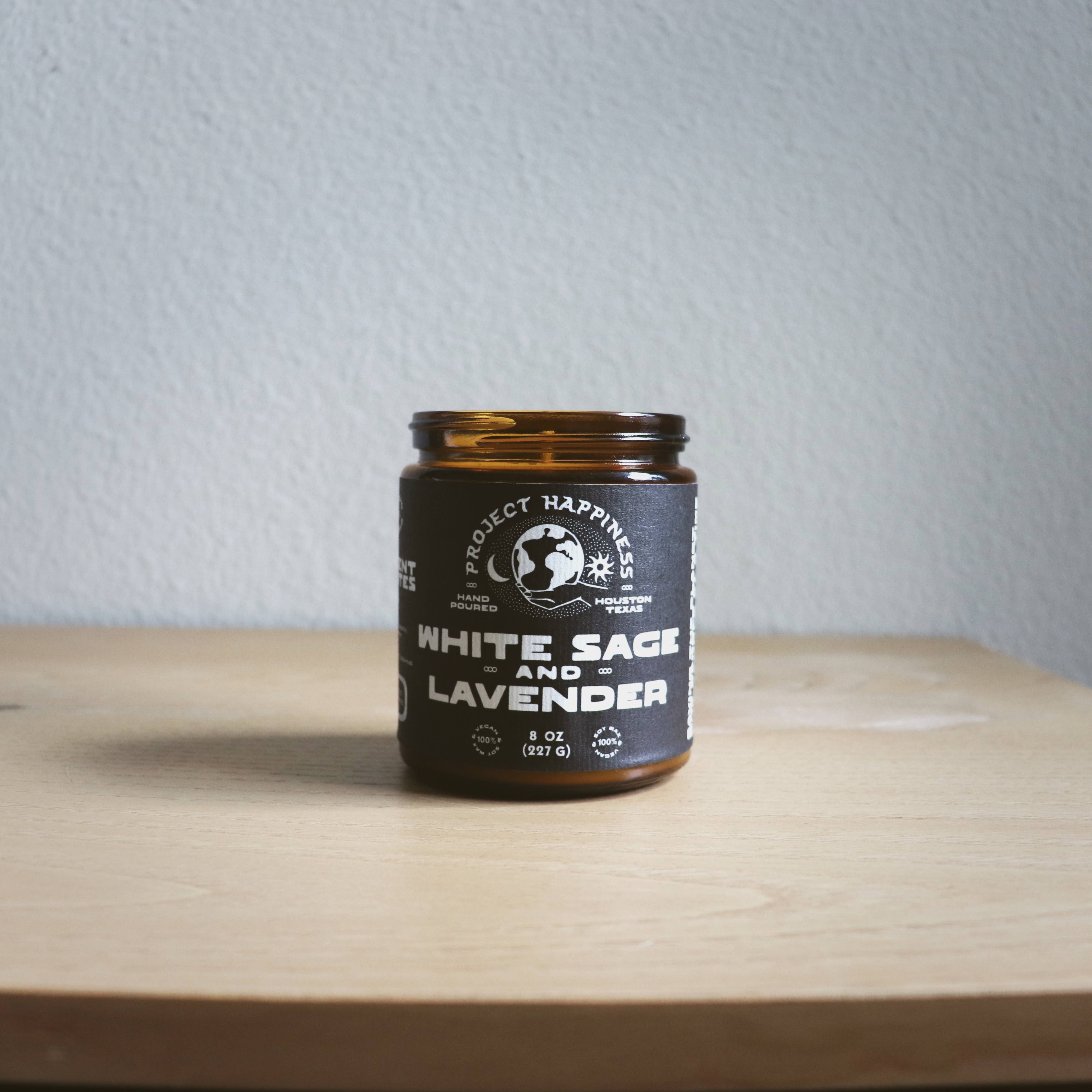 Project Happiness Candle Co. - Wholesale Jar/Filled Candle - White Sage and Lavender Soy Candle - 8oz6