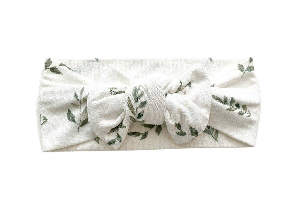 Harp Angel Boutique - Vente Bandeau – bébé - Bandeau à nœud en forme de feuilles vertes