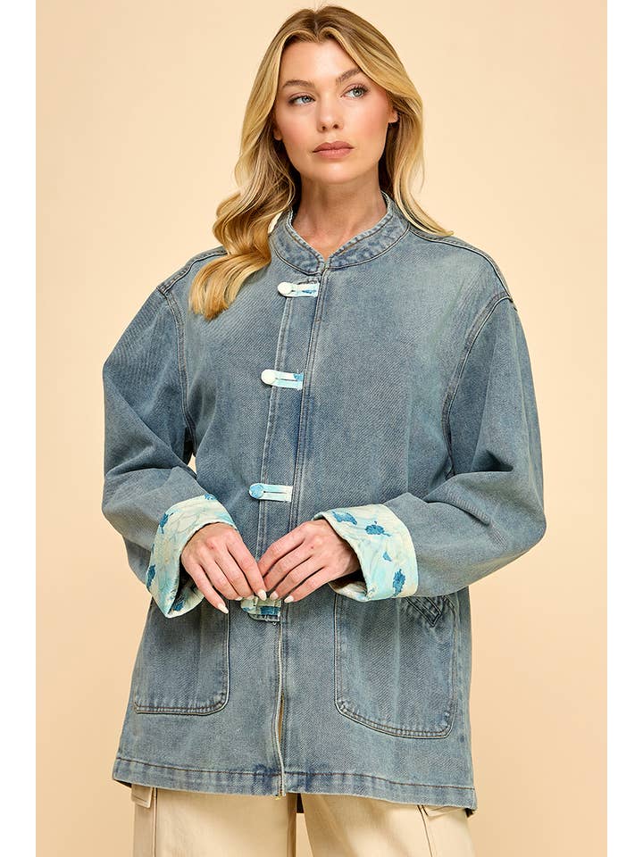 Denim Mandarin Collar Jacket for wholesale on Faire1