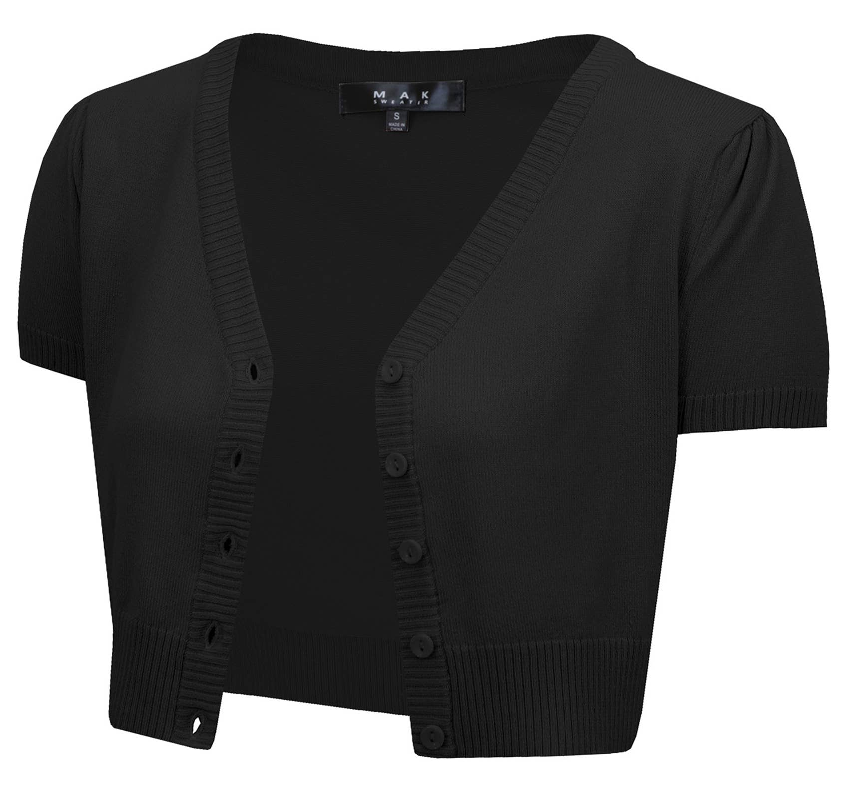 Mak - Vente Cardigan – femme - Cardigan boléro court à manches courtes bouffantes et col en V HB213769